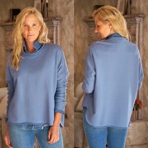 Frank & Eileen Anna Long-Sleeve Capelet Blue  Sweatshirt Size Small $218
